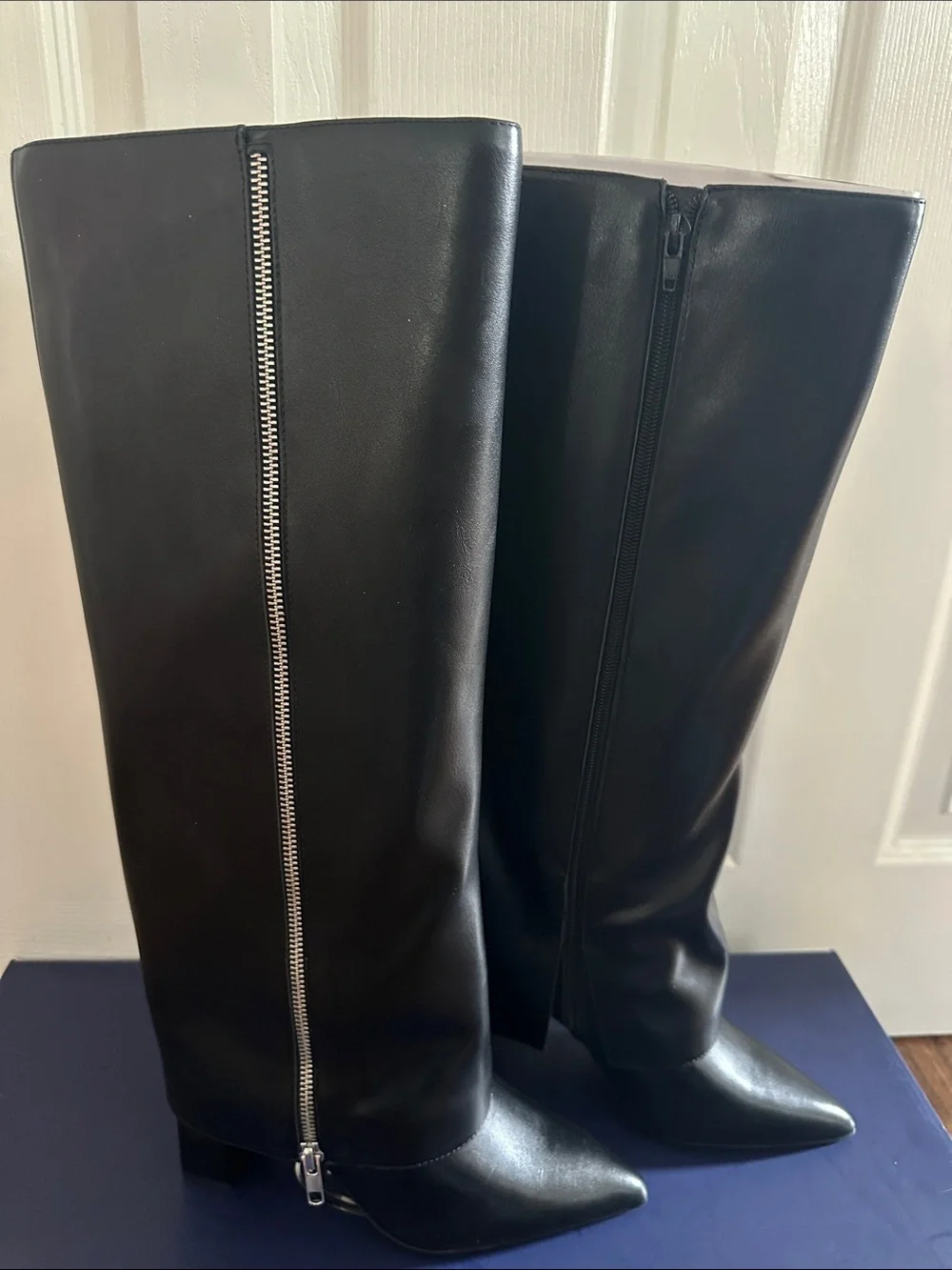 Women's Faux Leather Fold Over Zip Knee High Boots Size 7
